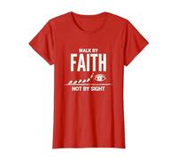 Cita Cristiana inspiradora Walk by Faith Not by Sight Camiseta, Mujer, Rojo, XXL