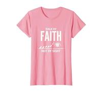 Cita Cristiana inspiradora Walk by Faith Not by Sight Camiseta, Mujer, Rosado, L