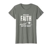 Cita Cristiana inspiradora Walk by Faith Not by Sight Camiseta, Mujer, Verde Militar Jaspeado, XS