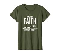 Cita Cristiana inspiradora Walk by Faith Not by Sight Camiseta, Mujer, Verde Oliva, 3XL