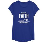 Cita Cristiana inspiradora Walk by Faith Not by Sight Camiseta, Niñas, Azul Real, L