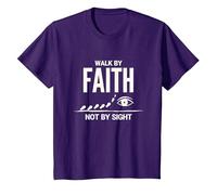 Cita Cristiana inspiradora Walk by Faith Not by Sight Camiseta, Niños, Morado, 3 años