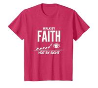 Cita Cristiana inspiradora Walk by Faith Not by Sight Camiseta, Niños, Rojo Jaspeado, 10 años