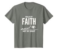 Cita Cristiana inspiradora Walk by Faith Not by Sight Camiseta, Niños, Verde Militar Jaspeado, 8 años