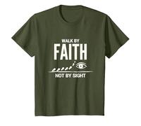 Cita Cristiana inspiradora Walk by Faith Not by Sight Camiseta, Niños, Verde Oliva, 3 años