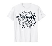 Cita Cristiana Religiosa Dios está Trabajando Esperando Fe Orar Camiseta gráfica económica, Hombre, Blanco, S