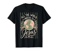 Cita de Amor Mundial de Jesús con fe Cristiana Floral Camiseta gráfica económica, Hombre, Negro, L