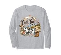 Cita de fe con Texto en inglés Raised on Dirt Roads and Jesus Rustic Country Manga Larga