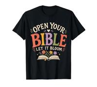 Cita de fe de Lectura bíblica Floral Abre tu Biblia Bloom Camiseta gráfica económica, Hombre, Negro, XL
