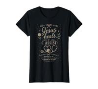 Cita de fe Floral de Enfermera Cristiana Jesús Sana I Assist Camiseta gráfica económica, Mujer, Negro, XL
