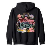 Cita de Gracia Floral Cristiana Profesora fe Aula Sudadera con Capucha