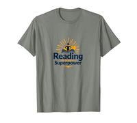 Cita de la Biblioteca Reading Is My Superpower, Regalo para Amantes de los Libros Camiseta, Hombre, Verde Militar Jaspeado, S