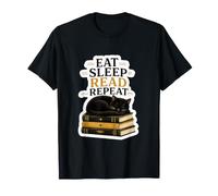 Cita de Lectura de Eat Sleep Repeat Black Cat para Amantes de los Libros Camiseta