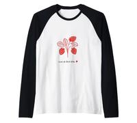 Cita Divertida Amor a Primera Mordida Fresa Camiseta Manga Raglan