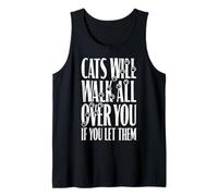 Cita Divertida con Estampado de Patas de «Cats Will Walk All You» para un Amante de los Gatos Camiseta sin Mangas