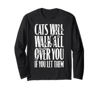 Cita Divertida con Estampado de Patas de «Cats Will Walk All You» para un Amante de los Gatos Manga Larga
