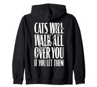 Cita Divertida con Estampado de Patas de «Cats Will Walk All You» para un Amante de los Gatos Sudadera con Capucha