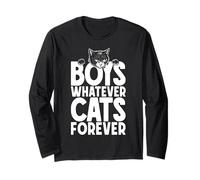 Cita Divertida de Boys Whatever Cats Forever, Negra, Amante de los Gatos Manga Larga