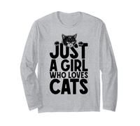 Cita Divertida de dueño de Gato Negro con Texto en inglés Just A Girl Who Loves Cats Manga Larga