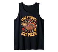 Cita Divertida de un peregrino de Acción de Gracias de Save A Turkey Eat Pizza Camiseta sin Mangas