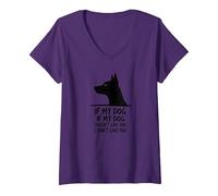 Cita Divertida para Amantes de Las Mascotas Si a mi Perro no le Gustas Camiseta Cuello V, Mujer, Morado, XXL