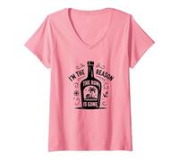 Cita Divertida sobre Beber «Yo Soy la razón por la Que se acabó el Ron» Camiseta Cuello V, Mujer, Rosado, S