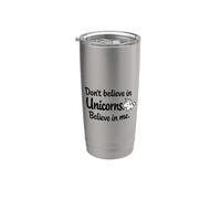 Cita divertida y linda con texto en inglés "Don't Believe in Unicorns - Believe in Me" Vaso térmico de acero inoxidable de doble pared