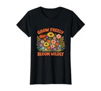 Cita edificante de Flores Inspiradoras y salvajemente florecientes Camiseta gráfica económica, Mujer, Negro, XS