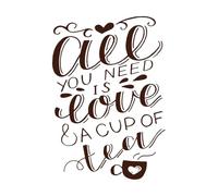Cita escrita a mano: "Todo lo que necesitas es amor y una taza". Calcomanías de pared de papel adhesivo 50.4x72.7cm Cultura del tatuaje Café