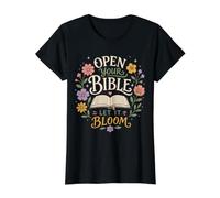 Cita Floral Cristiana de Lectura de la Biblia Fe Bloom Camiseta gráfica económica, Mujer, Negro, L