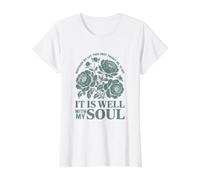 Cita Floral Tranquila: Todo Está Bien con Mi Alma Camiseta gráfica económica, Mujer, Blanco, S