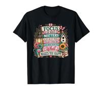 Cita inspiradora de Focus On What Makes You Happy Camiseta gráfica económica, Hombre, Negro, S