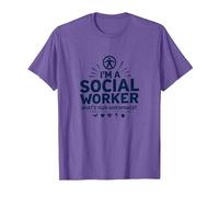 Cita inspiradora de Superpotencia de Trabajador Social Escolar Camiseta, Hombre, Morado Jaspeado, S