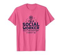 Cita inspiradora de Superpotencia de Trabajador Social Escolar Camiseta, Hombre, Rosa Jaspeado, L