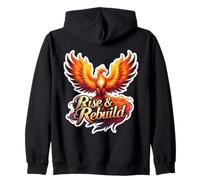 Cita motivacional de Rise And Rebuild Phoenix Rising Fire Bird Sudadera con Capucha
