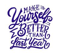 Cita motivadora con letras a mano y tipografía: "Hazte mejor que el año pasado". Decoración de vinilo para pared 54.6x55.5cm Decoración de carrocerías Azul oscuro