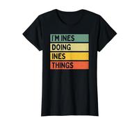 Cita Personalizada Divertida de I'm Ines Doing Ines Things Camiseta gráfica económica, Mujer, Negro, S