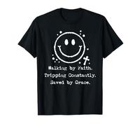 Cita Retro de Walking by Faith Christian Happy Face Grace Camiseta