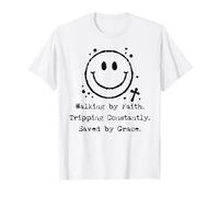 Cita Retro de Walking by Faith Christian Happy Face Grace Camiseta