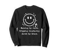 Cita Retro de Walking by Faith Christian Happy Face Grace Sudadera