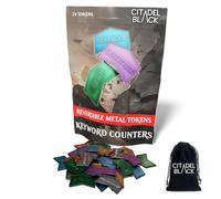 Citadel Black MTG - Contadores de palabras clave de metal, juego de 24 fichas reversibles, incluye bolsa con cordón, acabado de metal antiguo, diseñado para MTG TCG Magic: The Gathering Accessory