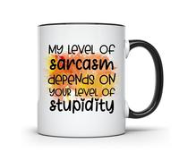 Citas Divertidas Mi Nivel De Sarcasmo Depende De Tu Nivel De Estupidez Taza De Café Microondas Tazas De Desayuno Duradero Mug Para Bebidas Frías Y Calientes Oficina Hogar 330Ml