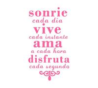 Citas inspiradoras en español: Sonríe cada día y vive el presente Calcomanías de vinilo para murales y paredes 54x96.1cm Decoración de carrocerías Rosa