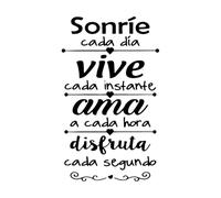 Citas inspiradoras en español: Sonríe cada día y vive el presente Calcomanías de vinilo para murales y paredes 30x50.8cm Cultura del tatuaje Negro