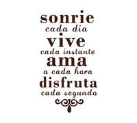 Citas inspiradoras en español: Sonríe cada día y vive el presente Calcomanías de vinilo para murales y paredes 30x53.4cm Decoración artística Café