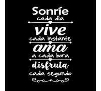 Citas inspiradoras en español: Sonríe cada día y vive el presente Calcomanías de vinilo para murales y paredes 30x50.8cm No daña la superficie de la pared Blanco
