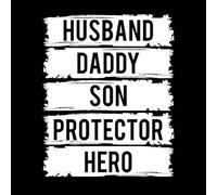 Citas tipográficas geniales y modernas sobre marido, padre, hijo, protector y héroe. Calcomanías de vinilo para murales y paredes 41x50.6cm Varios tamaños Blanco