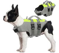 CITÉTOILE Chaleco Salvavidas para Perros con Doble Asa - Chaleco Reflectante Flotante con Asas Reforzadas y Correas Ajustables para Natación, Barco, Gris, L