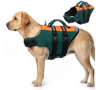 CITÉTOILE Chaleco Salvavidas para Perros con Doble Asa - Chaleco Reflectante Flotante con Asas Reforzadas y Correas Ajustables para Natación, Barco, Verde, XL
