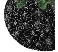 CITÉTOILE Falda de árbol de Navidad de Piel Sintética con Dorado Lentejuelas de Copo de Nieve, Falda Redonda árbol Navidad, Alfombra para Decoración Navideña, Negro, M